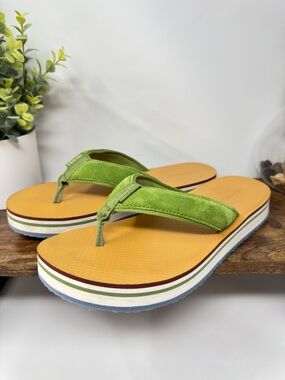 Tory Burch Green Suede Strap Wedge Flip Flops Women’s Size 9